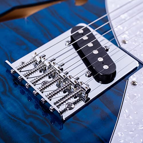Grote Electric Guitar Semi-Hollow Body Tele Style Basswood Maple Neck Chrome Hardware Blue X47636