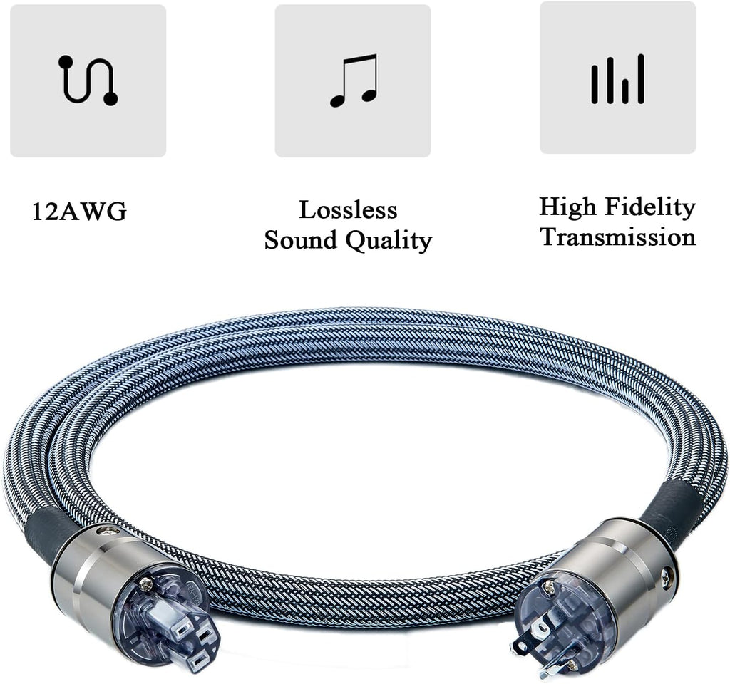 Pailvens HiFi Power Cable AC Power Cord 12AWG Audiophile Power Line 5FT Pack of 2 O58057