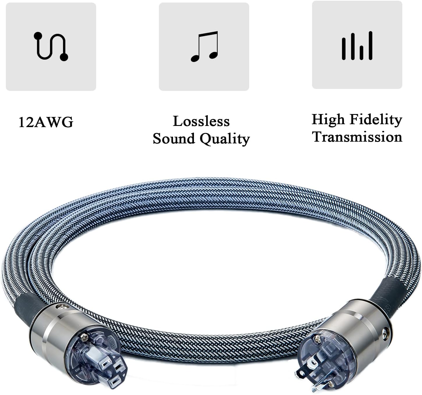 Pailvens HiFi Power Cable AC Power Cord 12AWG Audiophile Power Line 5FT Pack of 2 O58057