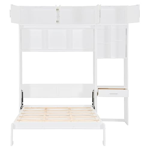 PURLOVE Wood Twin Murphy Bed with Light and USB, Gray W600663