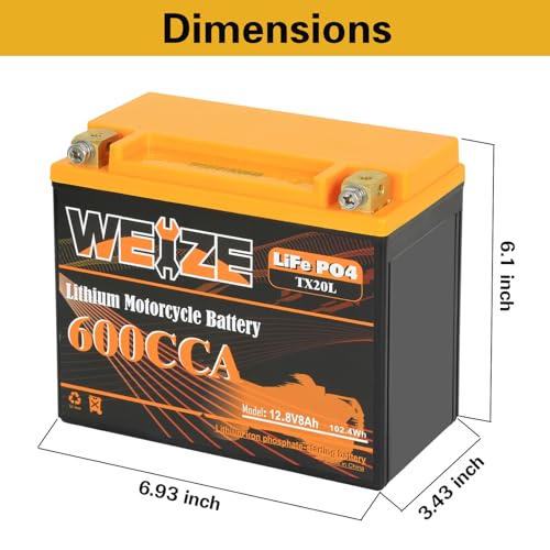 Weize Lithium YTX30L-BS 12V 10AH LiFePO4 Motorcycle Battery with Smart BMS E599001