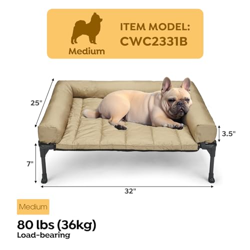 Veehoo Elevated Dog Bed with Removable Waterproof Bolster Cushion, Breathable Mesh, Indoor Outdoor, 42x30 inches, Beige U875430