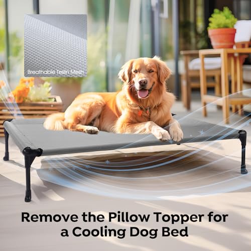 Veehoo Elevated Dog Bed with Removable Waterproof Bolster Cushion, Breathable Mesh, Indoor Outdoor, 42x30 inches, Beige U875430