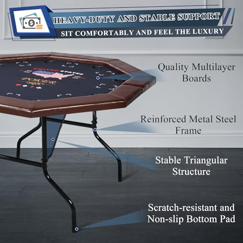 Foldable 50" Octagon Poker Table with Cup Holders L79369