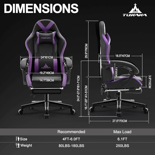 Ergonomic Gaming Chair with Massage, Footrest and Lumbar Support, Black U920785