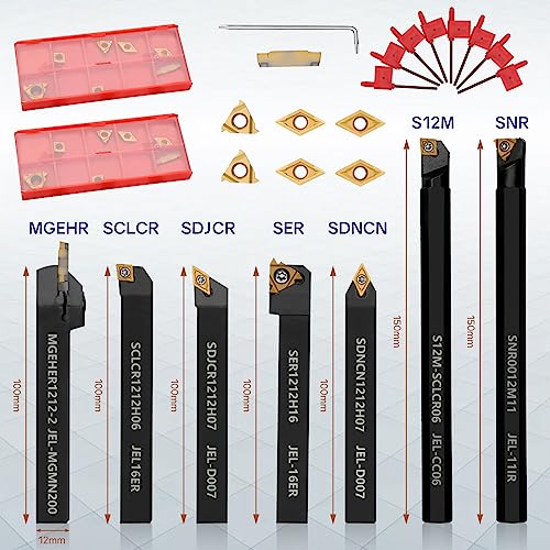 Indexable Lathe Turning Tool 21Pcs Kit 3/8'' 10mm Shank with Carbide Inserts Z5376