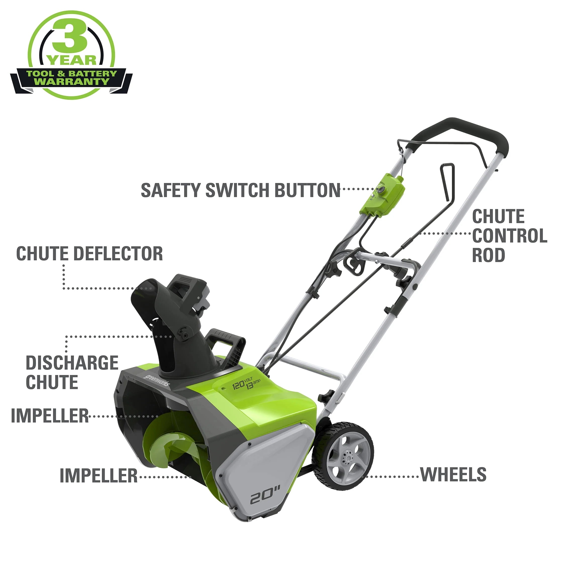 Greenworks 13 Amp 20 in. Corded Electric Snow Thrower Y42657