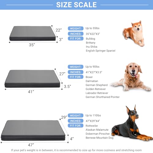 Vonabem Waterproof Dog Bed Large Medium Sized Dogs Outdoor Orthopedic Crate Pad Washable Gray 35"x22" C409