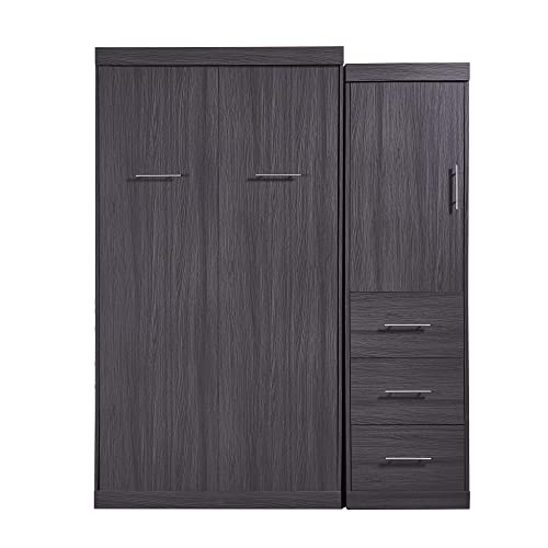 Full Size Murphy Bed with Drawers, Cabinets and USB Ports, Gray D589081