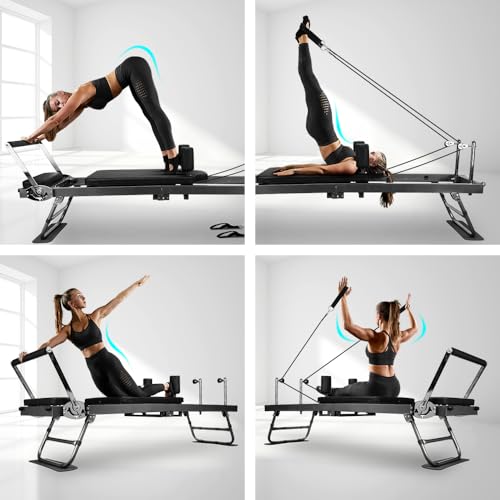 ONETWOFIT Foldable Pilates Reformer for Home Gym, Max 440LBS, Gray V919