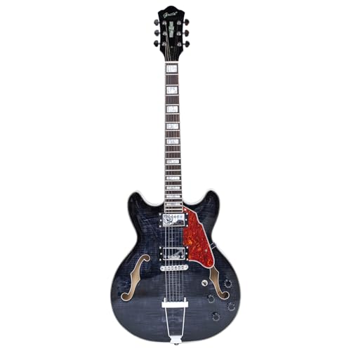 GROTE Jazz Electric Guitar Semi-Hollow Body with Gig Bag, Black Y60488