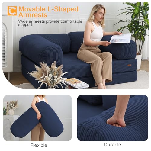 COMAX Folding Sofa Bed Convertible Chair Bed Corduroy 3-in-1 Floor Couch, Dark Grey E940