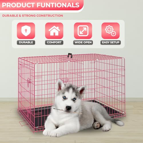 FDW Dog Crate for Large Dogs 48 Inch Folding Metal Wire Cage Double Door N1299