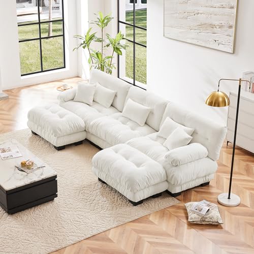 Modular Sectional Sofa with 2 Ottomans, Chenille, White R310906