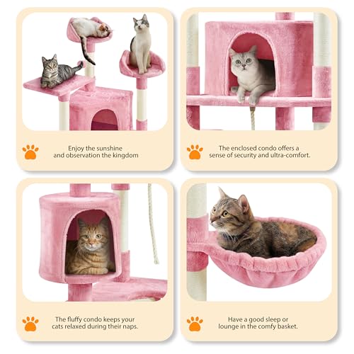 Yaheetech Multi-Level Cat Tree with Scratching Posts, Plush Perches and Condo, Dark Gray and White V70137