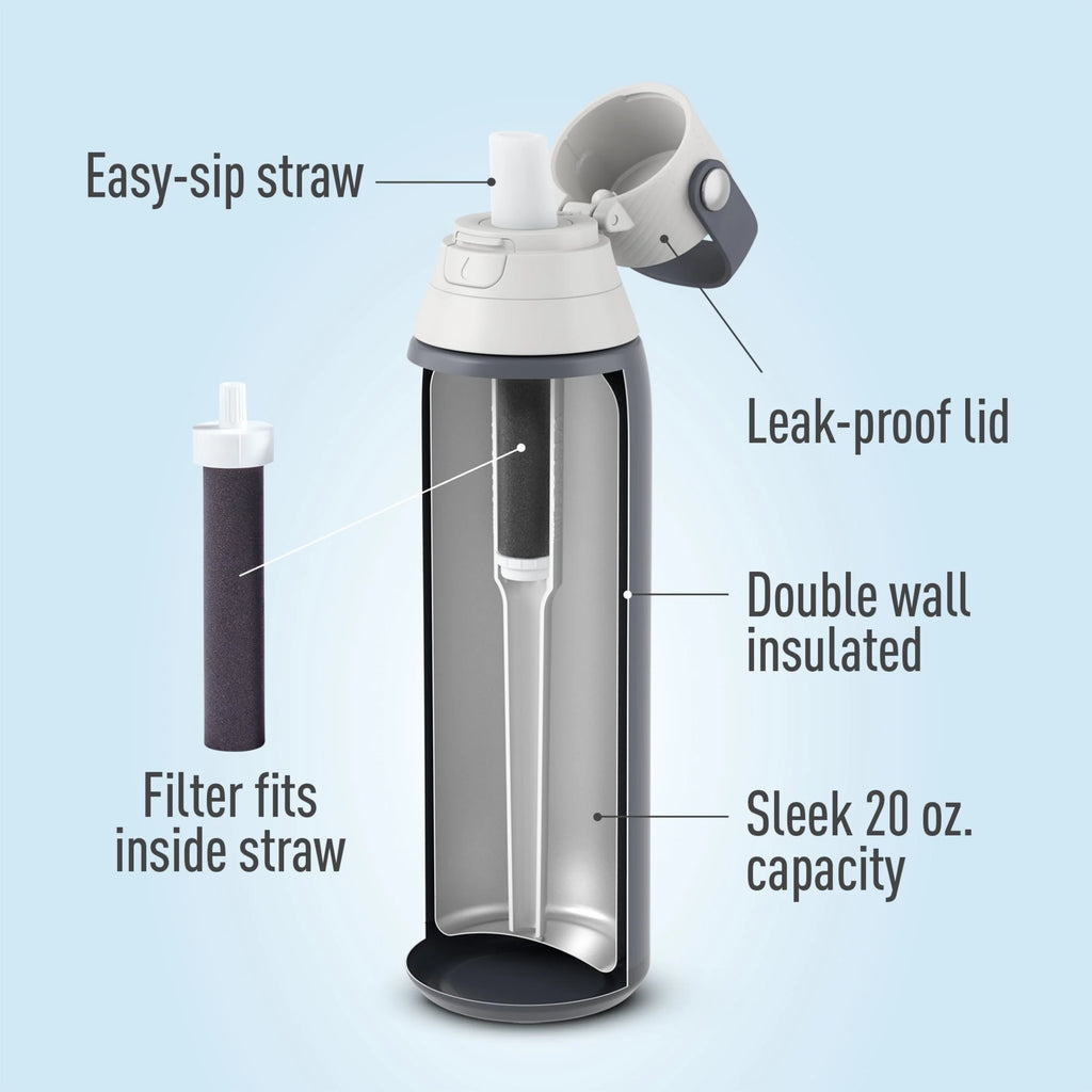 Brita 20 oz Stainless Steel Filtered Insulated Water Bottle with Straw K393612