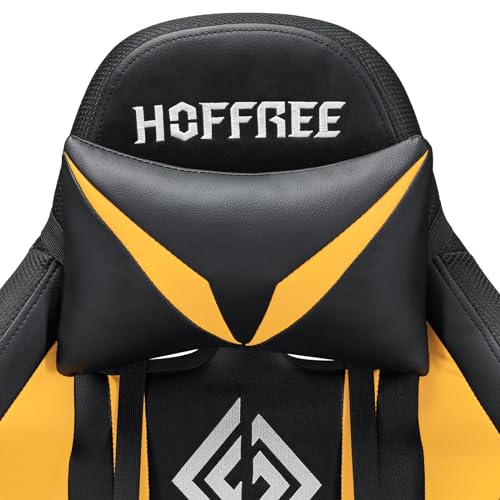 HOFFREE RGB Gaming Chair with Speakers and Footrest, Blue and Black B69323
