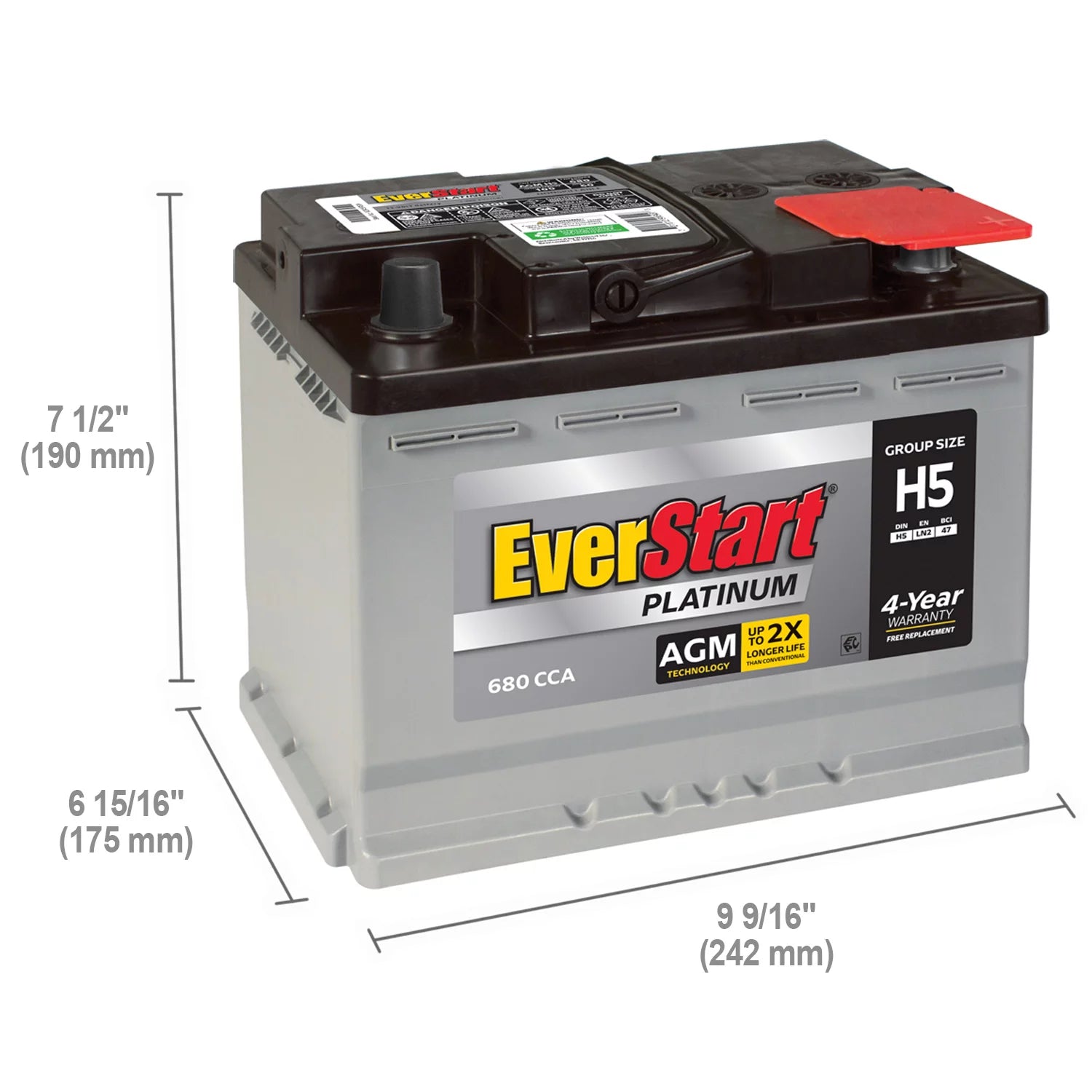 EverStart Platinum AGM Automotive Battery, Group Size H5 / LN2 / 47, 680 CCA F883