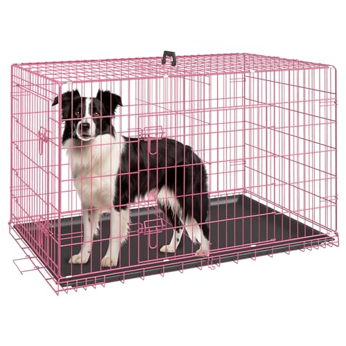 FDW Dog Crate for Large Dogs 48 Inch Folding Metal Wire Cage Double Door N1299