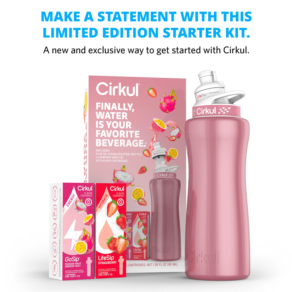 Cirkul 32oz Rose Gold Stainless Steel Water Bottle Starter Kit with 2 Flavor Cartridges Y563
