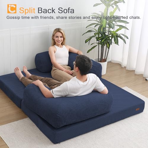 COMAX Folding Sofa Bed Convertible Chair Bed Corduroy 3-in-1 Floor Couch, Dark Grey E940