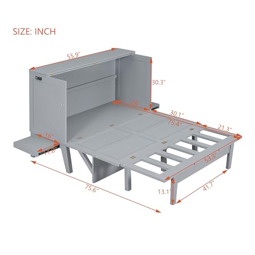 Full Size Murphy Bed with Drawers, Cabinets and USB Ports, Gray D589081