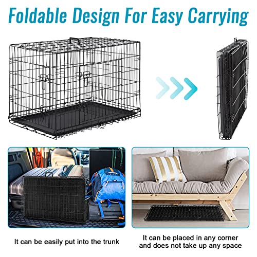 FDW Dog Crate for Large Dogs 48 Inch Folding Metal Wire Cage Double Door N1299