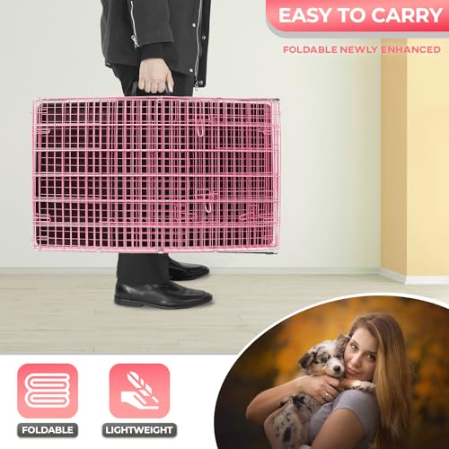 FDW Dog Crate for Large Dogs 48 Inch Folding Metal Wire Cage Double Door N1299