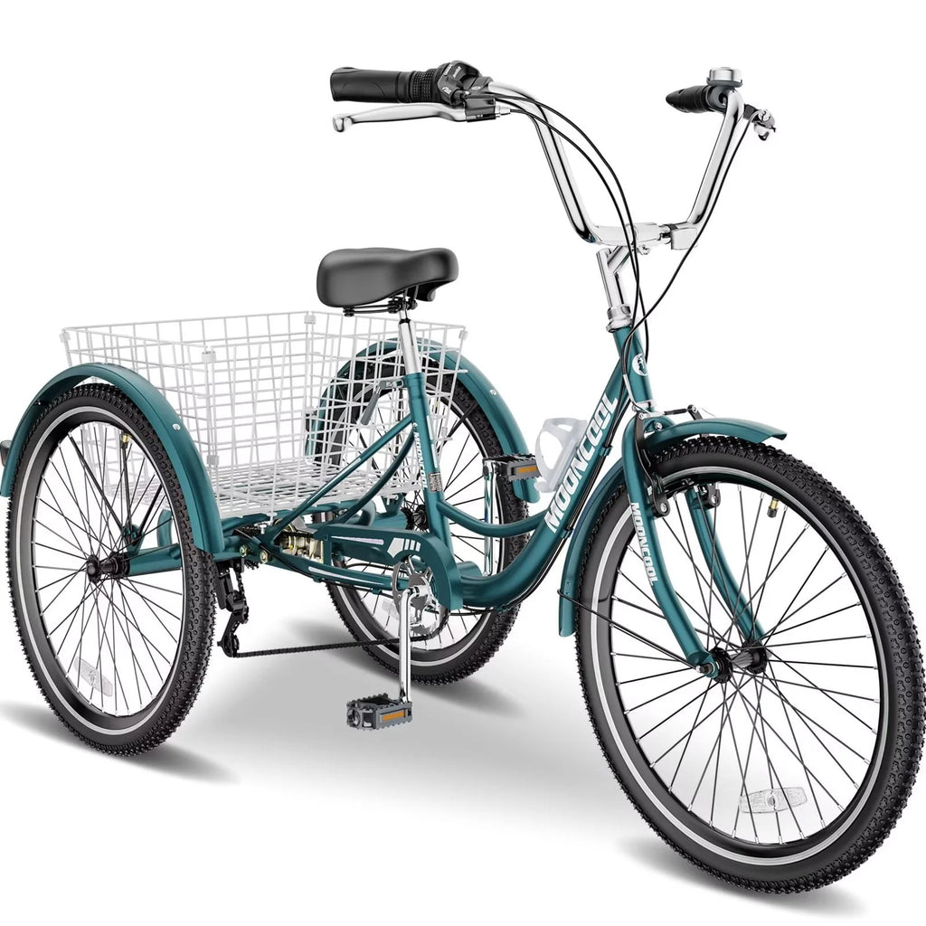 FICISOG 26 Adult Tricycle, 3 Wheel 7 Speed, 450lbs Capacity with Basket X547