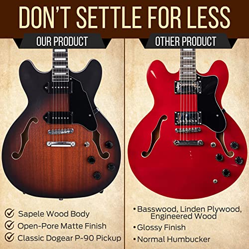 Pyle Semi Hollow Body Electric Guitar Set with Gig Bag, Matte Sunburst F19271
