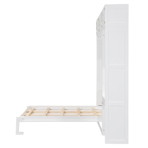 PURLOVE Wood Twin Murphy Bed with Light and USB, Gray W600663