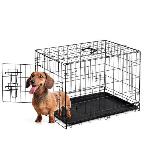 Sweetcrispy Large Dog Crate with Divider Panel, 36 Inch Double Door Folding Metal Wire Cage L276890
