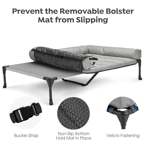 Veehoo Elevated Dog Bed with Removable Waterproof Bolster Cushion, Breathable Mesh, Indoor Outdoor, 42x30 inches, Beige U875430