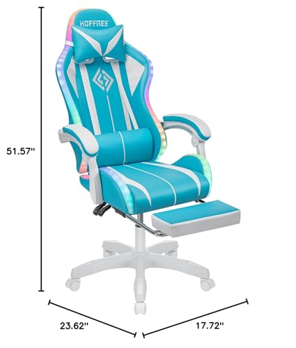 HOFFREE RGB Gaming Chair with Speakers and Footrest, Blue and Black B69323