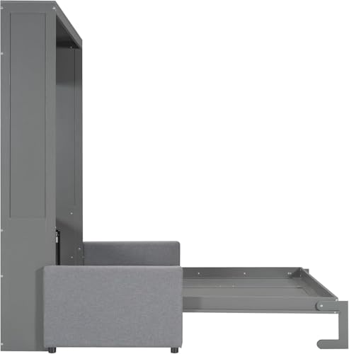 MERITLINE Queen Murphy Bed with Couch and Storage Shelves, White M951
