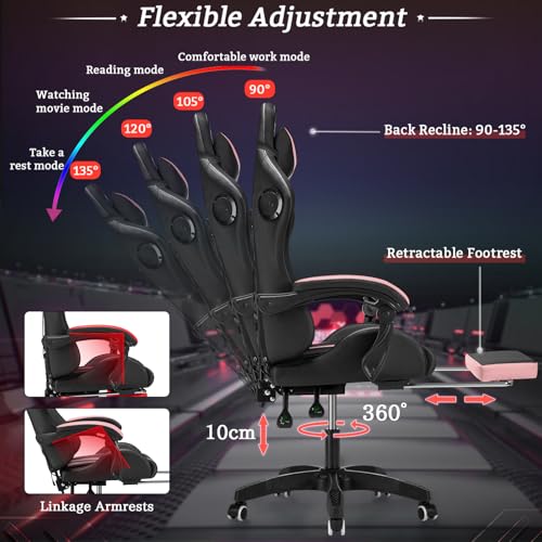 HOFFREE RGB Gaming Chair with Speakers and Footrest, Blue and Black B69323