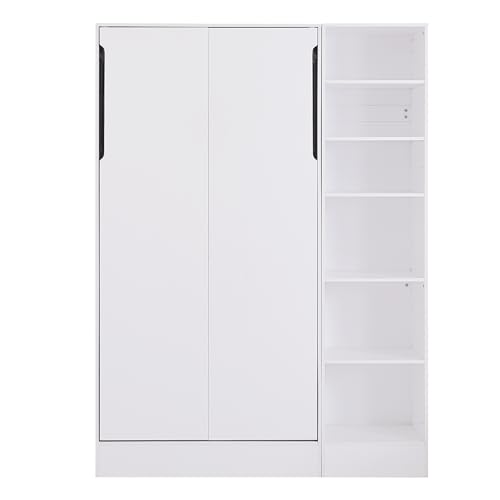 MERITLINE Queen Murphy Bed with Couch and Storage Shelves, White M951