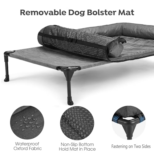 Veehoo Elevated Dog Bed with Removable Waterproof Bolster Cushion, Breathable Mesh, Indoor Outdoor, 42x30 inches, Beige U875430