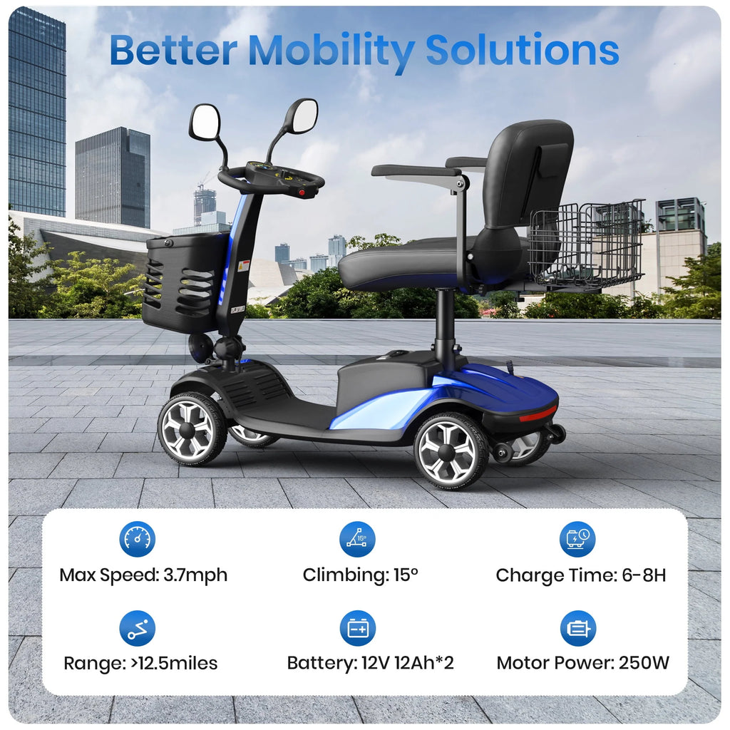 SACVON 4 Wheel Mobility Scooter for Seniors, Foldable, 330lbs, Red R1779
