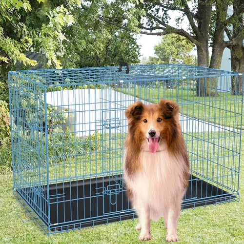 FDW Dog Crate for Large Dogs 48 Inch Folding Metal Wire Cage Double Door N1299
