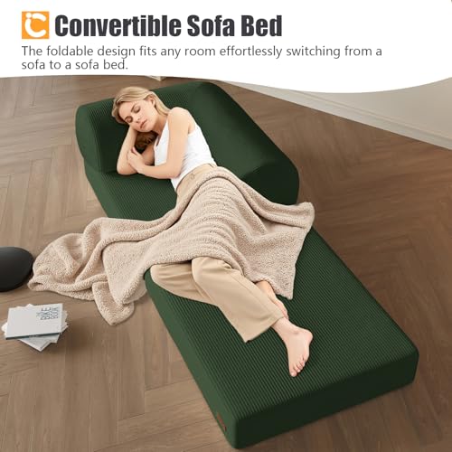COMAX Folding Sofa Bed Convertible Chair Bed Corduroy 3-in-1 Floor Couch, Dark Grey E940