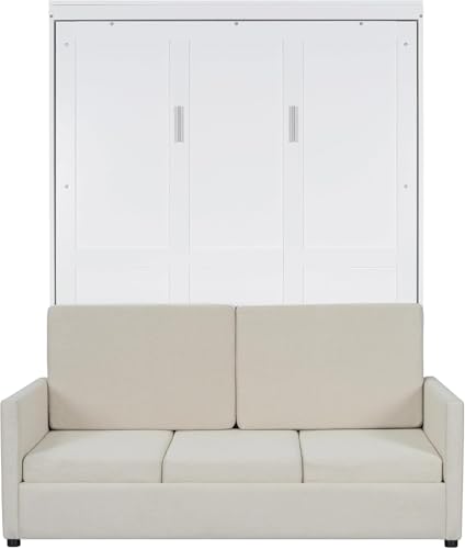 MERITLINE Queen Murphy Bed with Couch and Storage Shelves, White M951