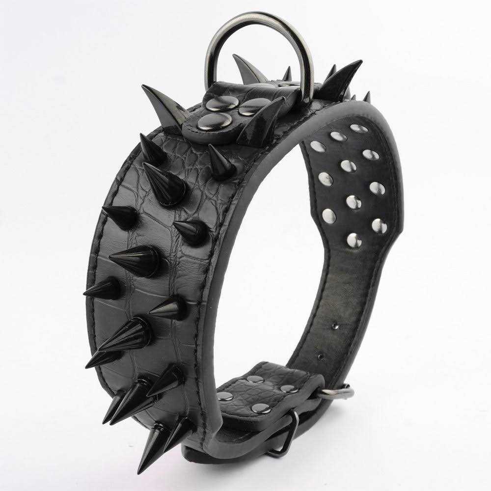Berry Pet Sharp Spiked Studded Dog Collar 2 Inch Leather for Medium & Large Dogs U4154
