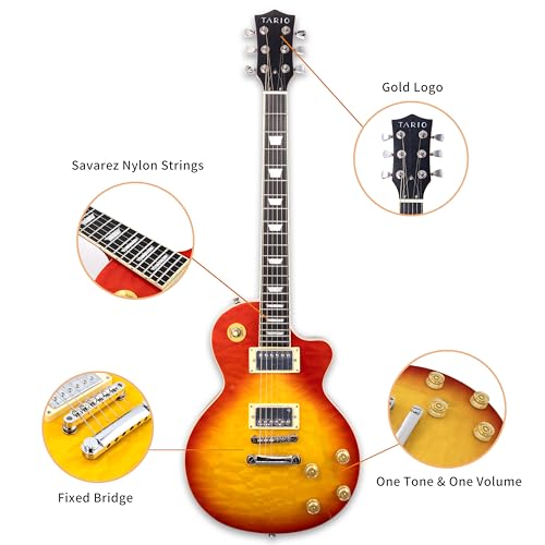 TARIO Electric Guitar Semi Hollowbody Quilted Maple Top with Bag K35033