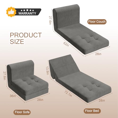 COMAX Folding Sofa Bed Convertible Chair Bed Corduroy 3-in-1 Floor Couch, Dark Grey E940