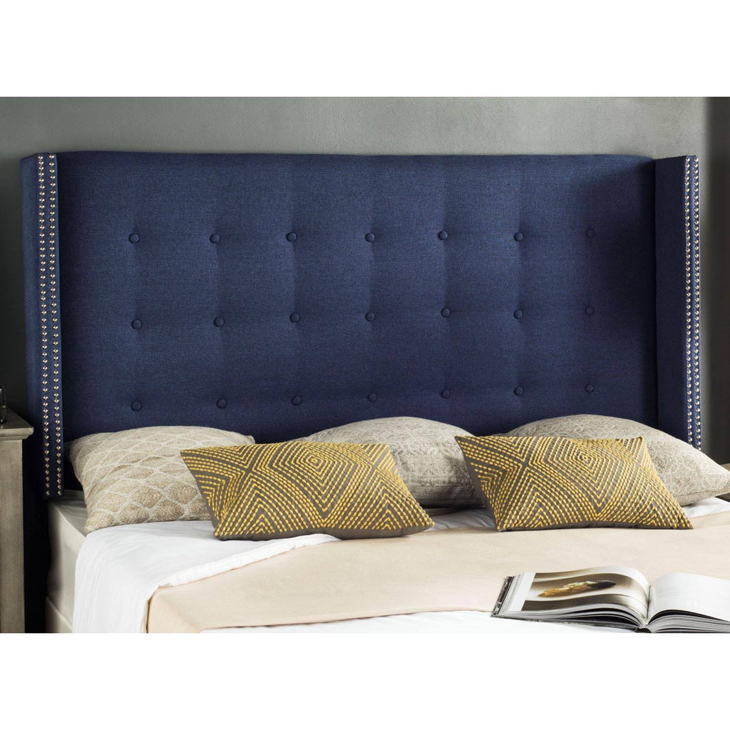 Safavieh Keegan Linen Tufted Winged Headboard Navy Queen A209358