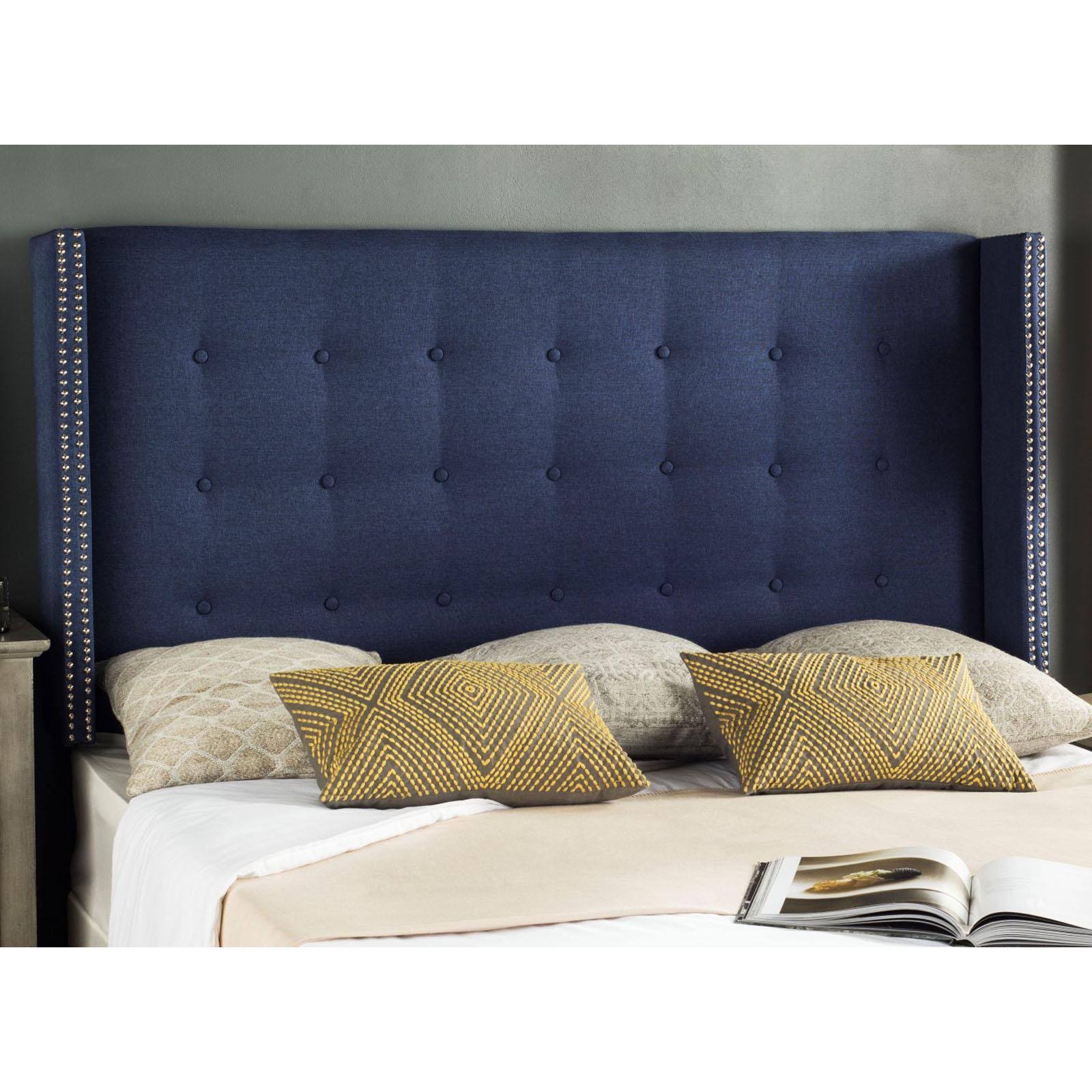 Safavieh Keegan Linen Tufted Winged Headboard Navy Queen A209358