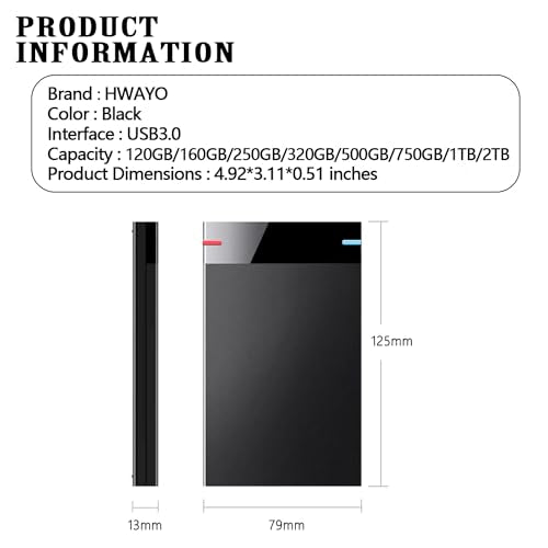 2.5'' 1TB Ultra Slim Portable External Hard Drive USB3.0 for PC, Mac, Xbox O910