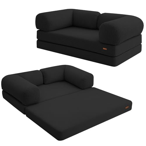 COMAX Folding Sofa Bed Convertible Chair Bed Corduroy 3-in-1 Floor Couch, Dark Grey E940