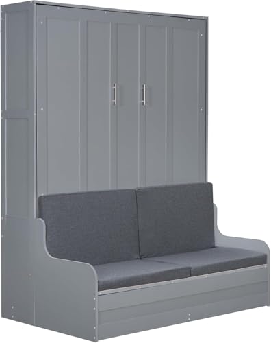 MERITLINE Queen Murphy Bed with Couch and Storage Shelves, White M951